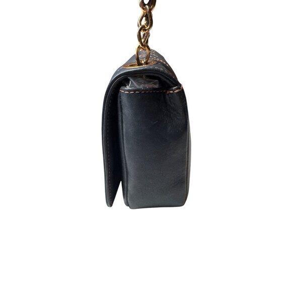 Valentino Milano Quilted Black Leather Chain Shoulder Bag With Gold Accents - Picture 2 of 11